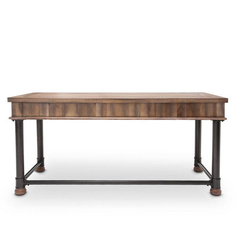 Reclaimed Barn Brown Acacia Wood Home Office Desk with Metal Accents