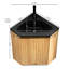 Meuble-lavabo suspendu triangulaire de 76 cm (30 po) avec lavabo intégré en résine noire, rangement en contreplaqué naturel pour petits coins, meuble assorti à la couleur de la pièce, coins préassemblés.
