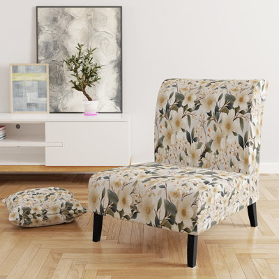 Fauteuil de chambre rembourré White Poppies Minimalist Floral Elegance II