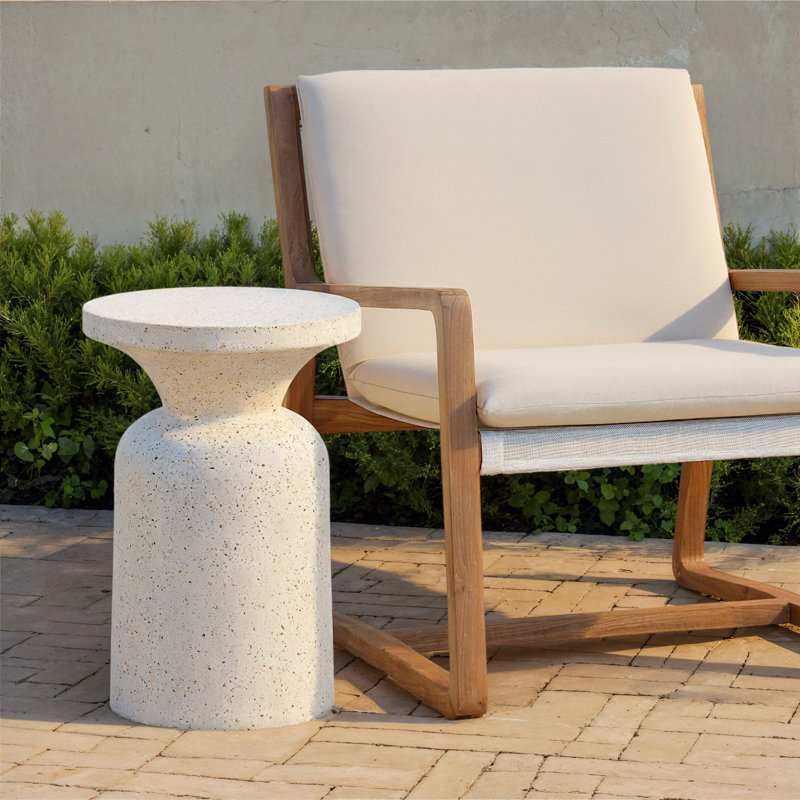 Cove 14" Round Outdoor Concrete Terrazzo End Table, Ivory