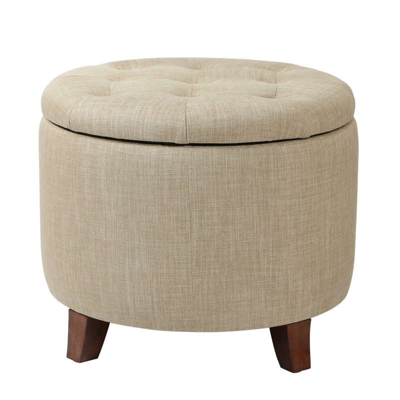 Repose-pieds capitonné avec rangement, Mélange de lin beige
