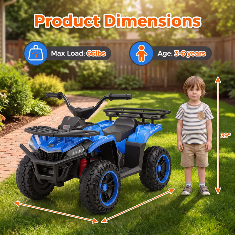 VTT 24V pour enfants, voiture électrique à quatre roues avec lumières colorées et musique, Bleu