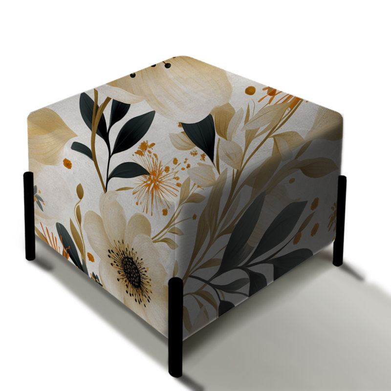 Motif floral aquarelle beige et noir - repose-pieds carré floral