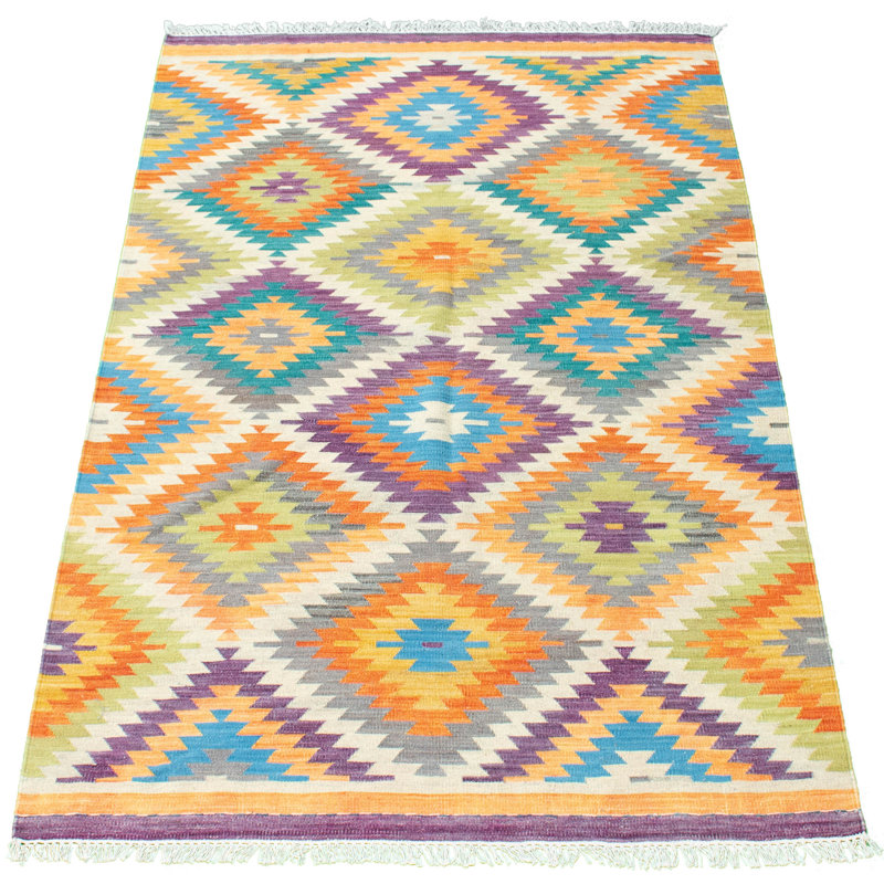 Tapis décoratif en laine noué à la main de conception unique Ivoire de 5 pi x 7 pi 10 po « New Age Anatolian »