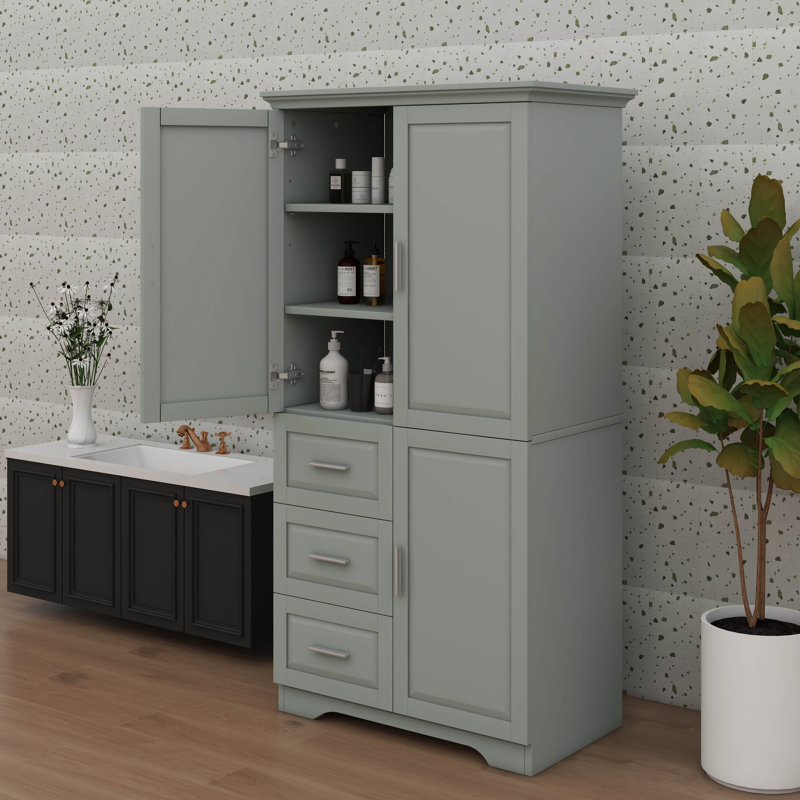 Armoire de rangement haute et spacieuse avec tiroirs et portes, Gris