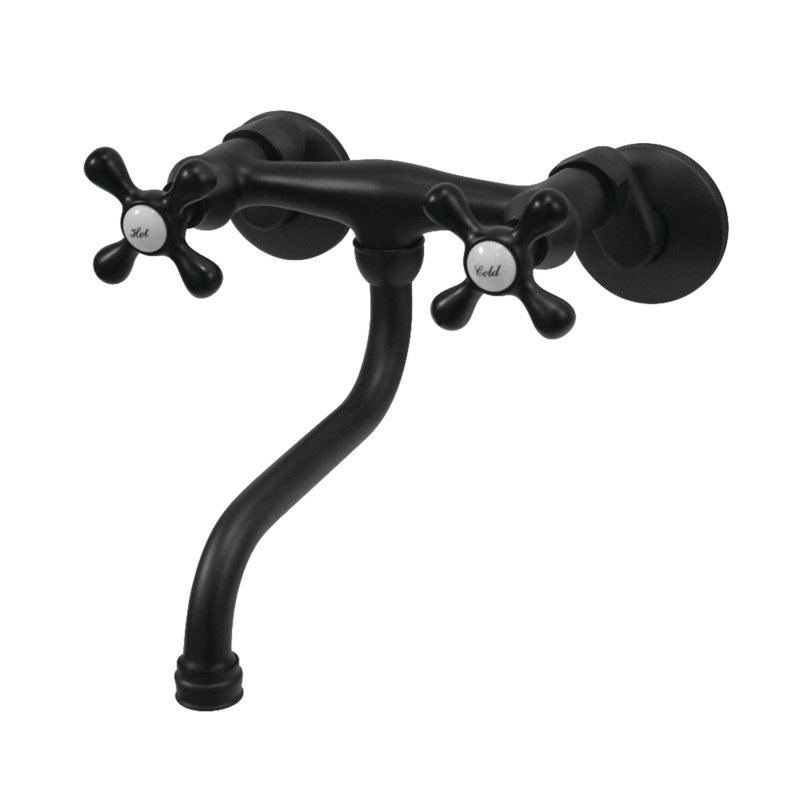 Kingston Brass Kingston Two-Handle 2-Hole Wall Mount Bathroom Faucet, Matte Black