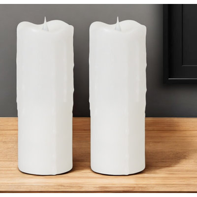 Set of Two White Flameless Pillar Candle
