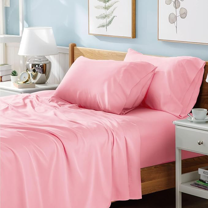 Ranarda Cotton Blend Percale Flat Sheet, Double (4'6), Pink