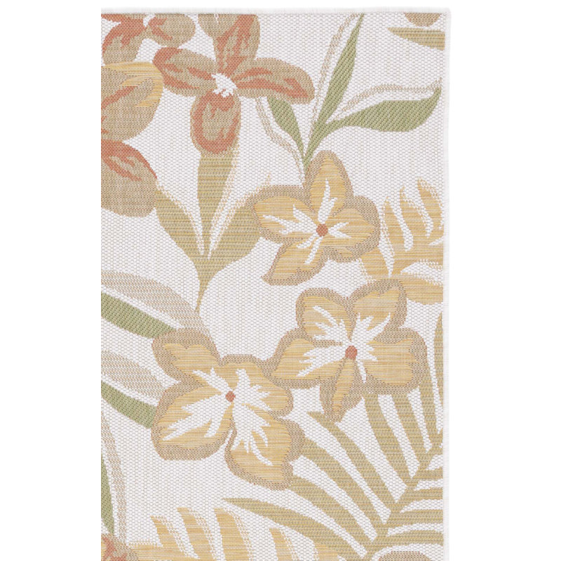 Aramantha Floral Power Loomed Indoor/Outdoor Area Rug in Beige/Green/Orange, Rectangle 9' x 12'