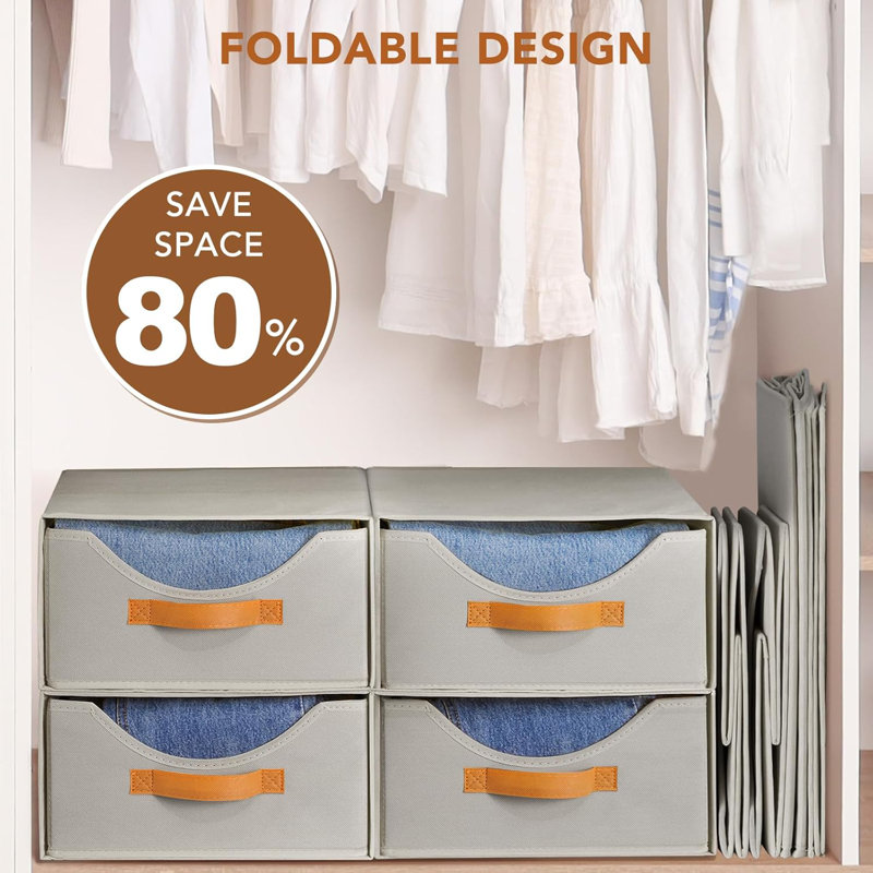 4 Pcs 16.5" Closet Drawers and Large Size Clothes Storage Bins Push-Out Storage Stackable Shelf