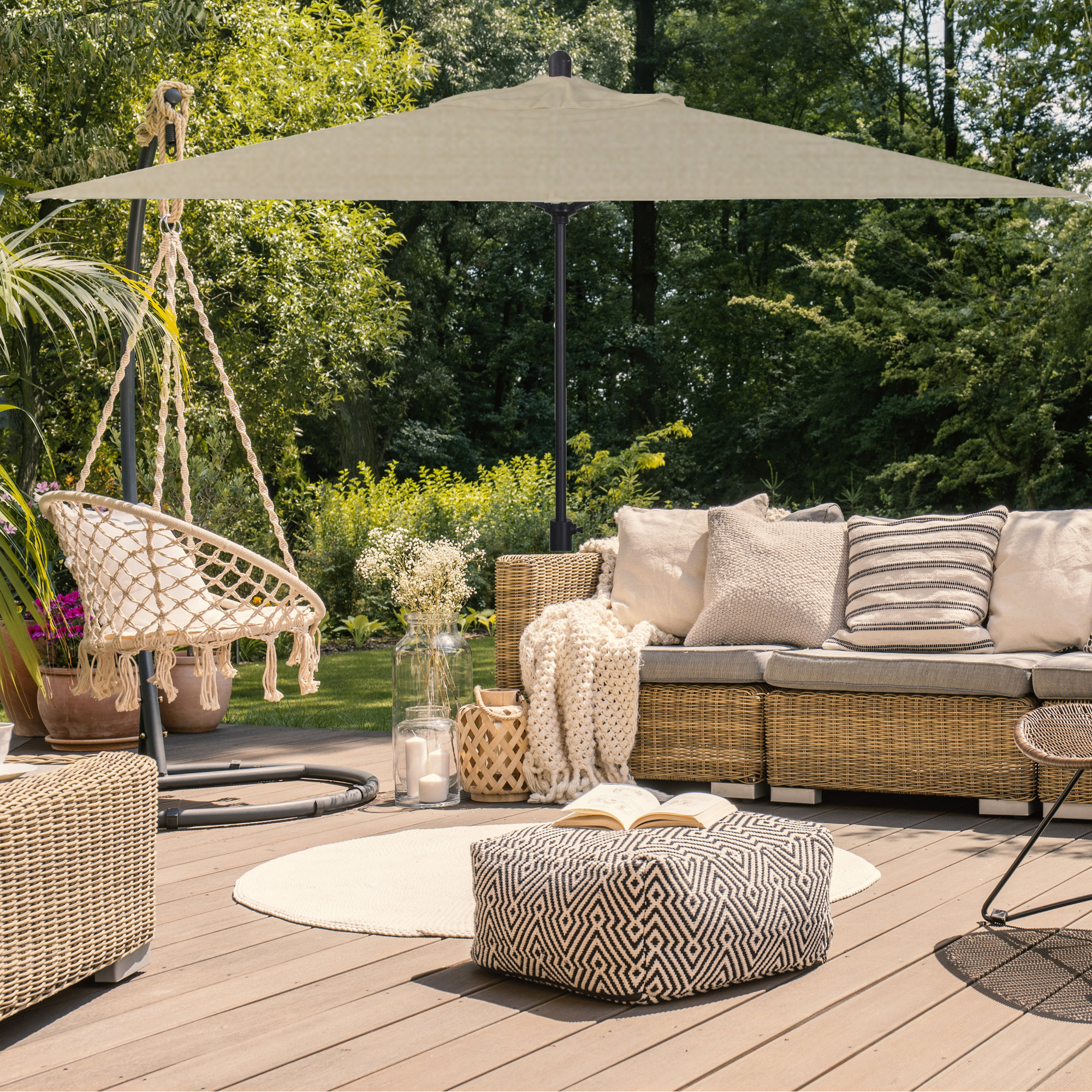 Olivier 116.7'' Outdoor Umbrella, Antique Beige Sunbrella® Canvas, Black Sapphire