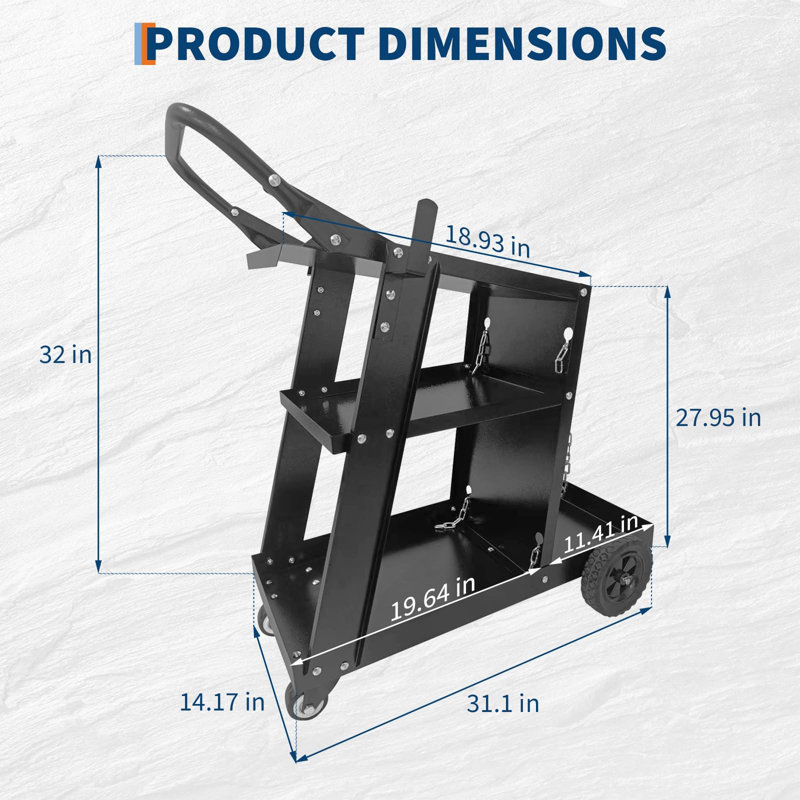 3-Tier Heavy Duty Welding Cart-Rolling Welder Tool Organizer for TIG MIG ARC Welders & Plasma Cutters-Swivel Wheels Safety Chains Gas Cylinder Slots-Industrial Black Regular