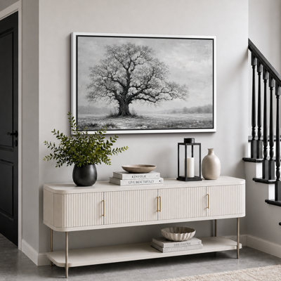 Chêne noir et blanc, art de paysage, photos de bureau, impression sur toile encadrée