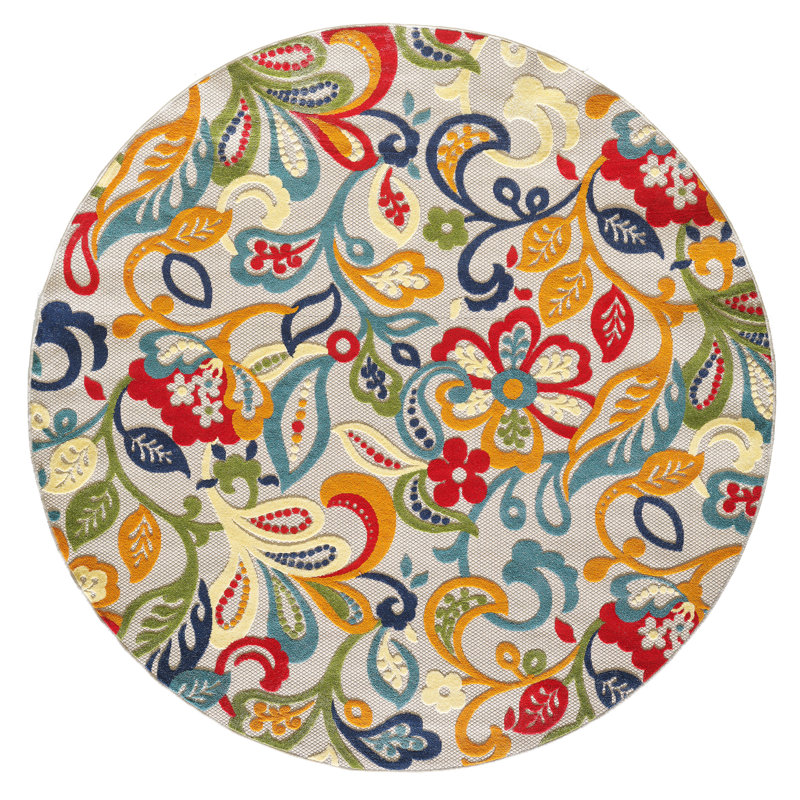 Gahanna Indoor/Outdoor Performance Area Rug, Round 7'10", Ivory/Multi