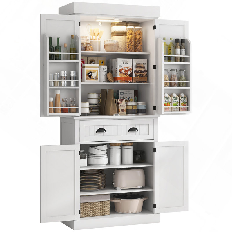Cabinet 71" Kitchen Pantry With Motion Sensor Light, Storage Cabinet With 6-Door Shelves, A Drawer & 4 Adjustable Shelves