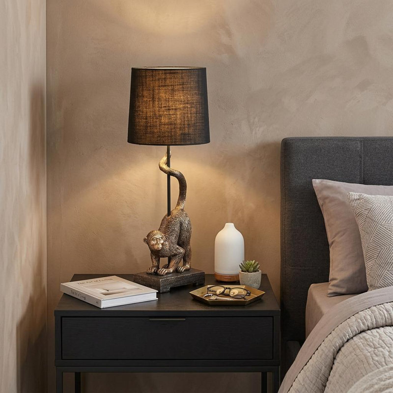 Lampe de table 24 po avec abat-jour tambour Chandrell, Noir, Bronze antique
