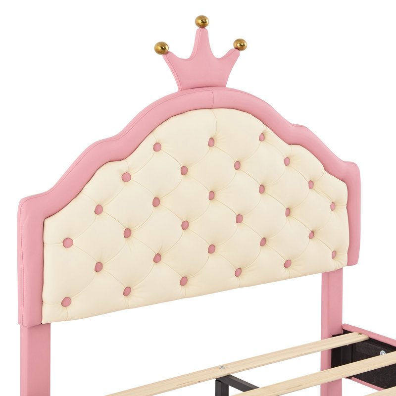 PU Leather Princess Bed with Tufted Headboard, Full / Double
