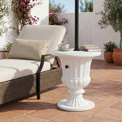 Base de parasol pour table d'appoint Adela avec garniture en sable, finition marbre blanc