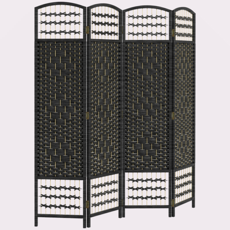 HOMCOM 4 Panel Room Divider, Folding Privacy Screen, 5.6' Room Separator, Wave Fibre Freestanding Partition Wall Divider, Black