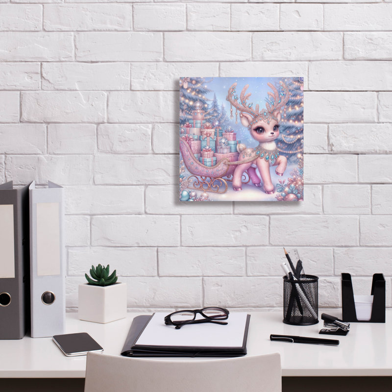  «Pink Raindeer» par Rey Klimt, art mural sur toile, 12 po x 12 po, H 12 po x l 12 po