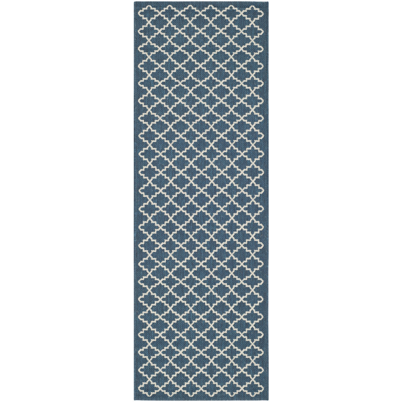 Joyner Looped/Hooked Navy/Beige Indoor/Outdoor Rug, Runner 69 x 244 cm