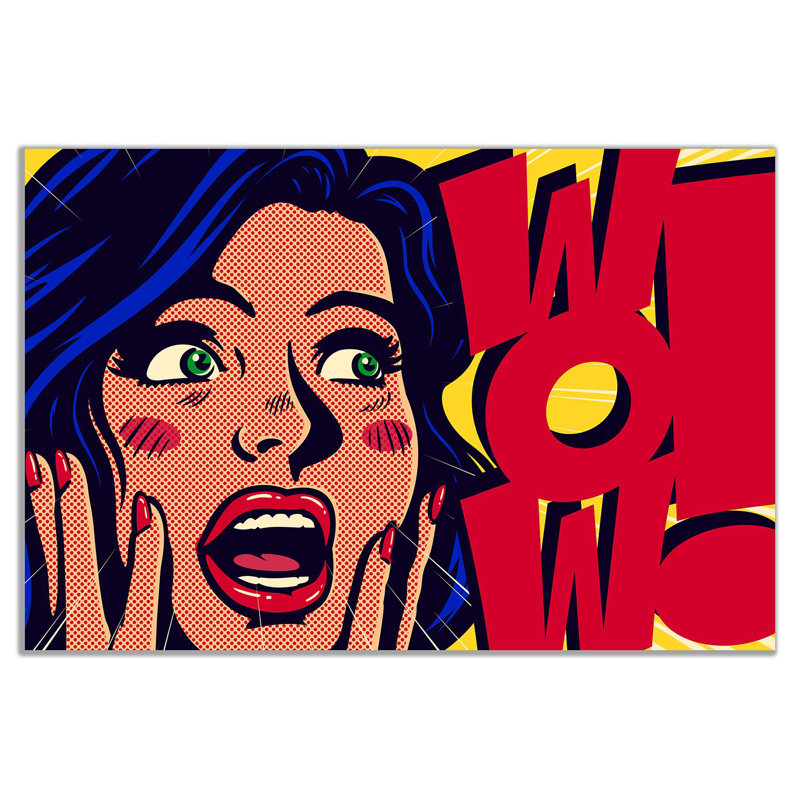 Modern Pop Art Comic Girl Wow - Wrapped Canvas Print, 31cm H x 46cm W