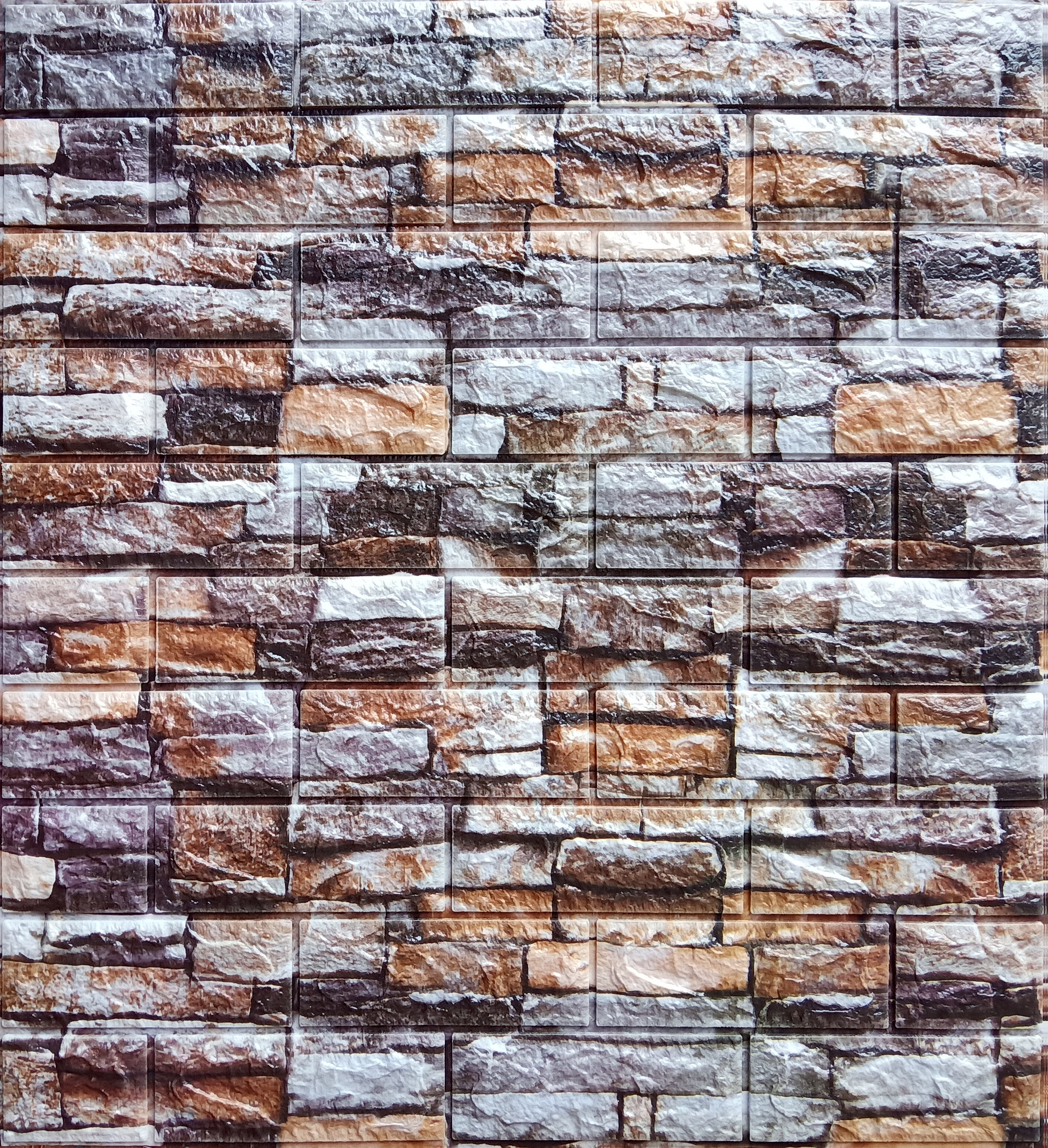 Dundee Deco Multicoloured Faux Bricks, Stones 3D Wall Panel, Peel