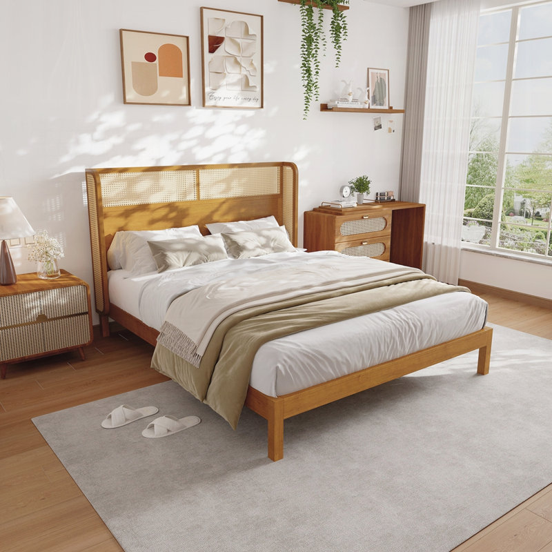 Structure de lit plateforme en bois avec tête de lit, Grand