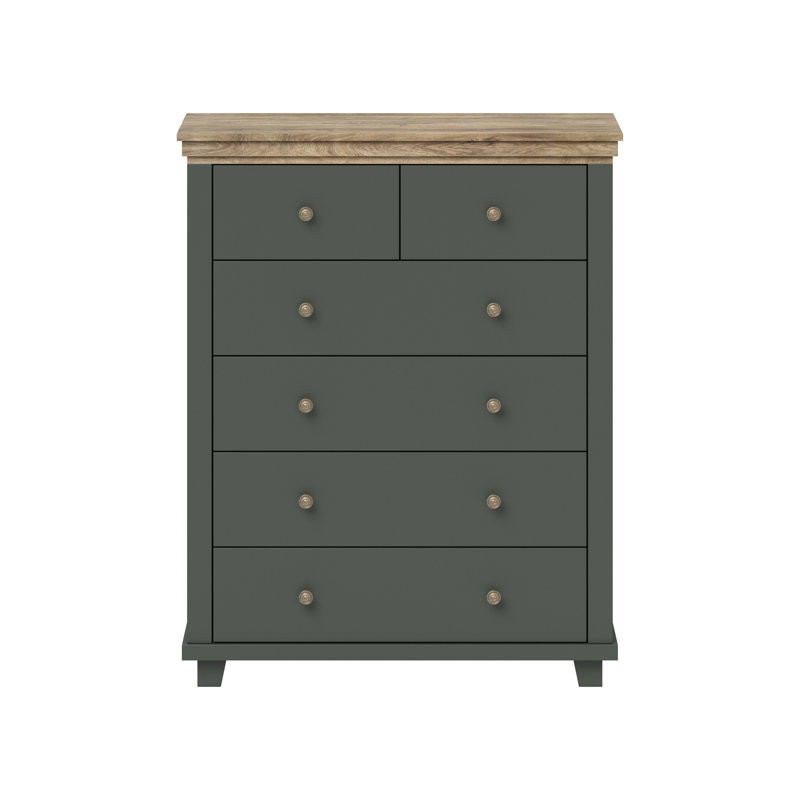 Sandidge 6 Drawer Highboard, Green/Lefkas Oak, 113cm H x 90cm W x 42cm D