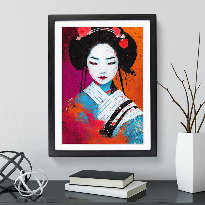Geisha Splash No.1 - Single Picture Frame Painting, Black, 34cm H x 25cm W x 2cm D