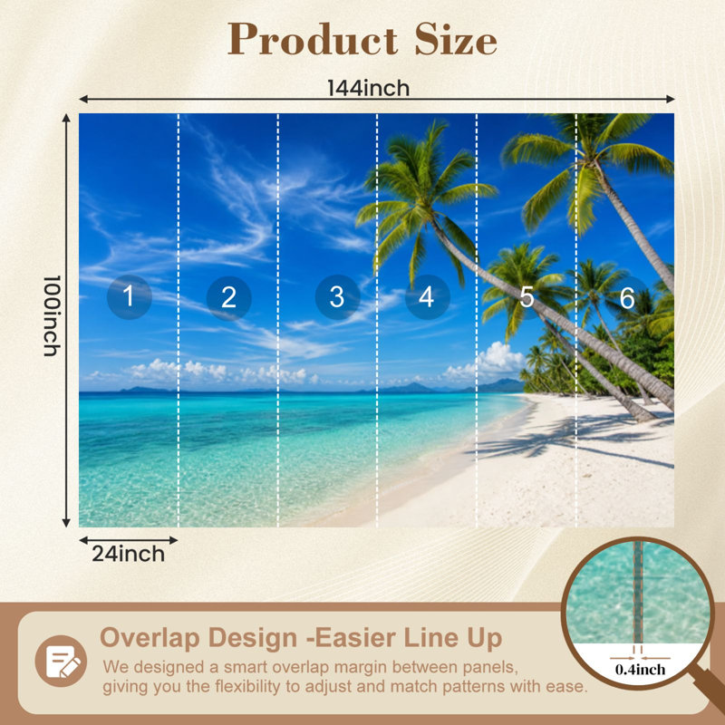 Papier peint adhésif à peler et coller Tropical Palm Sand Beach Palm Trees Beach Ocean Clear Sky Tropical, 100.08" L x 144" W