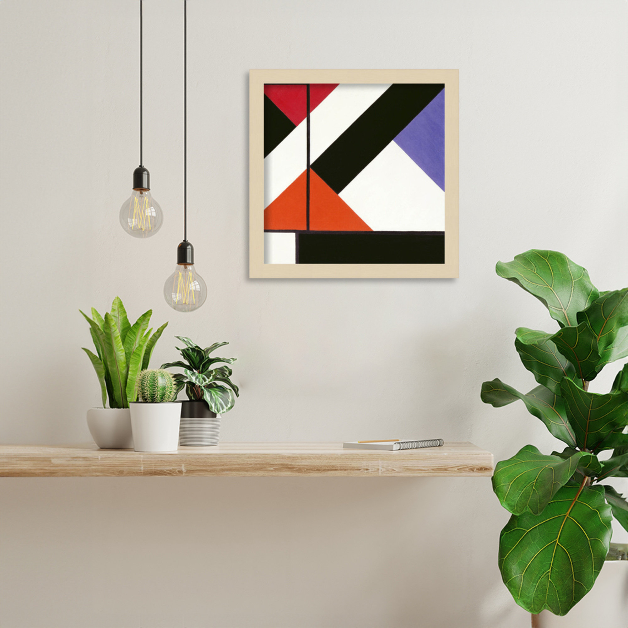 Simultaneous Counter Composition by Theo Van Doesburg, 13" H x 13" W, Brown Framed