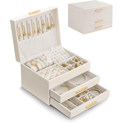Organisateur de boîte à bijoux 2 couches, support de boîte à bijoux avec tiroirs - blanc
