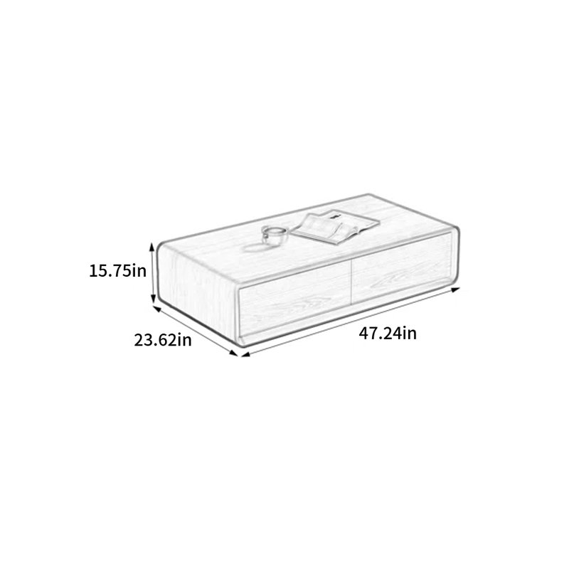Table basse en hévéa, H 13,78 po x L 47,24 po x l 23,62 po, Burlywood / blanc