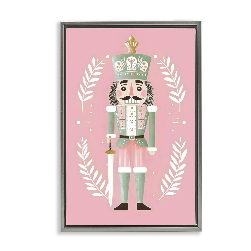 Casse-noisette dans un cadre flottant rose pastel, design par Petal Prints Design, Cadre flottant gris lustré