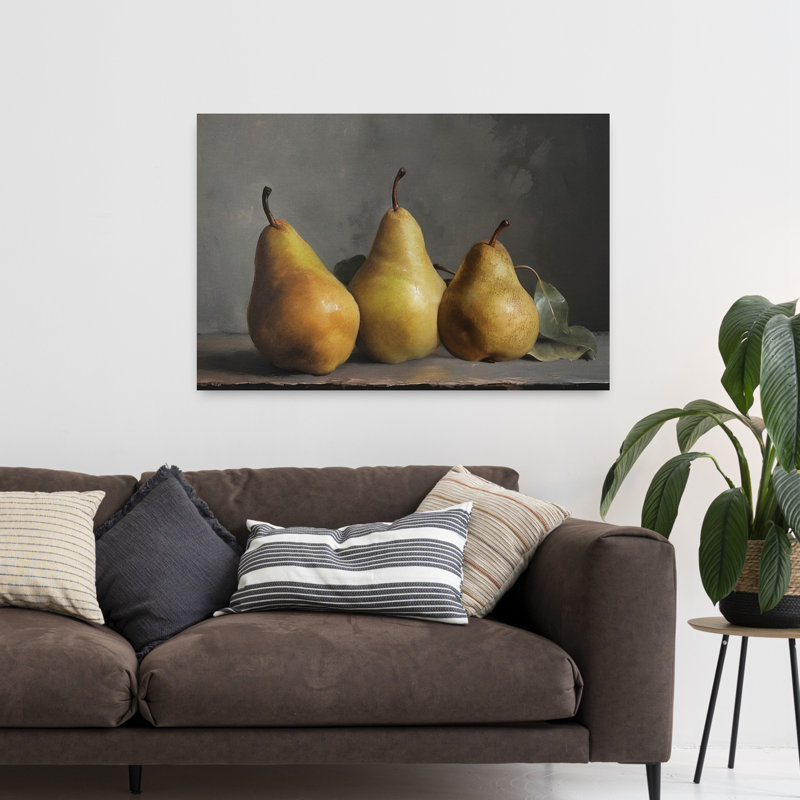 «Three Pears Classic Elegant Rustic Fruit», art mural, 32" H x 48" W