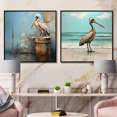 «Minimalist Pelican Poise I», ensemble de 2 reproductions d'art sur toile