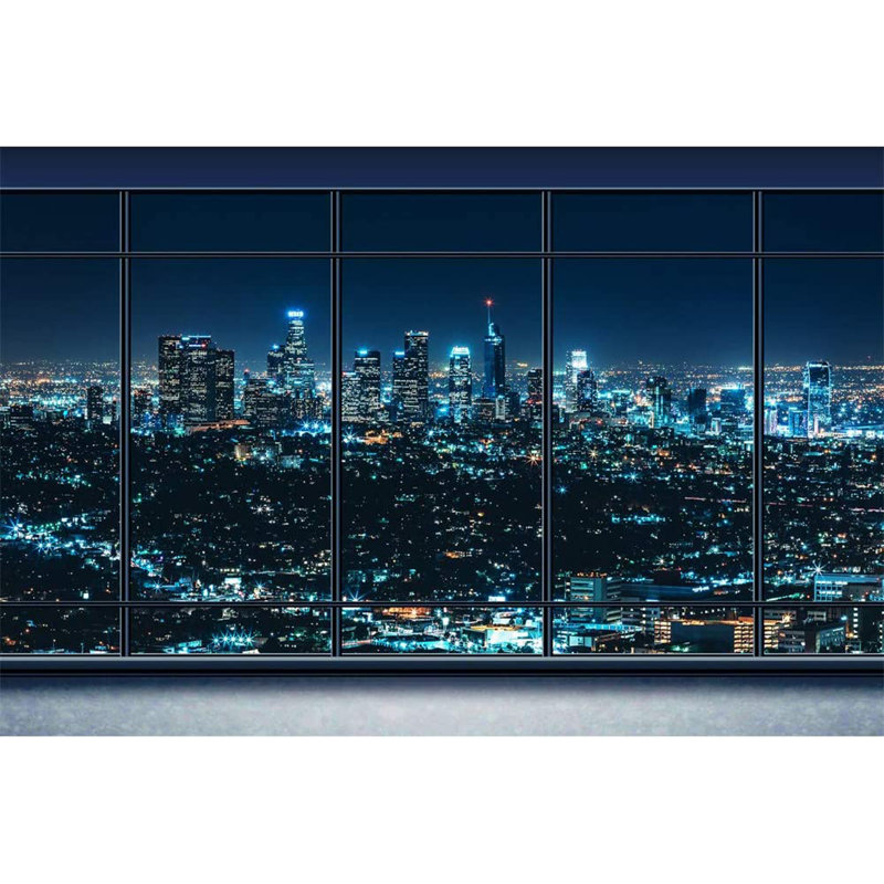 Grille vue de la ville vue de la fenêtre gratte-ciel de la ville, L 66 po x L 96 po