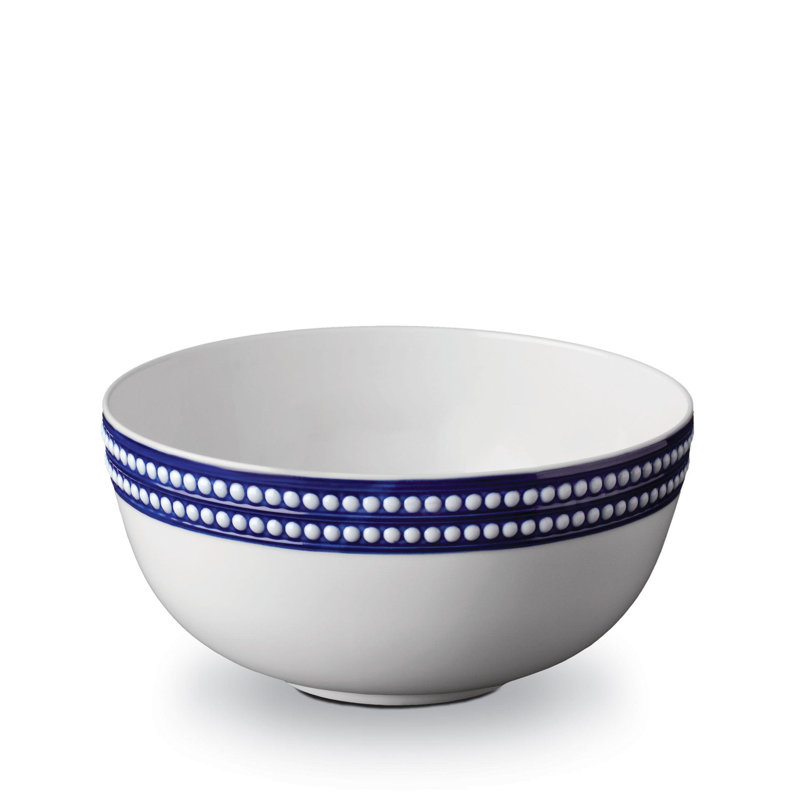 Perlee White Round Serving Bowl, White/Blue