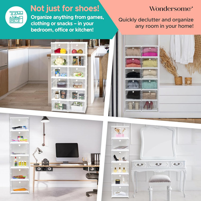 Collapsible Shoe Rack Organizer - 24-Compartment Clear Door Storage Cabinet - Foldable, Stackable Cube Shelf For Shoes, Boots