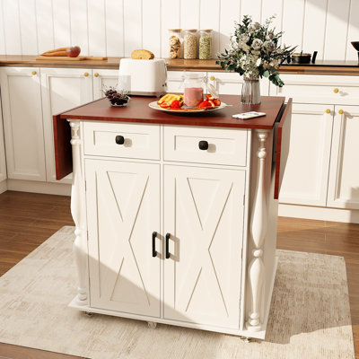 Îlot de cuisine à colonne romaine avec rallonge, support à vin, tiroirs de rangement et armoire, blanc