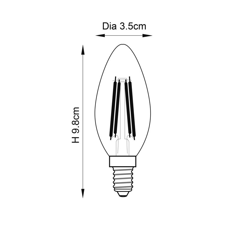 4W E14 SES C35 Amber Candle LED Dimmable Bulb - 360lm 2500K Warm White