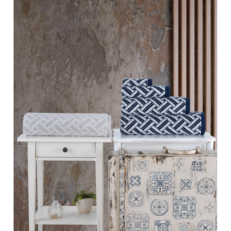 Turkish Cotton Plush Jacquard Bath Towel, Silver