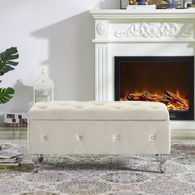 Banc de rangement pour repose-pieds Camel, banc d'entrée en fausse fourrure de chameau moderne rembourré avec rangement pour le salon