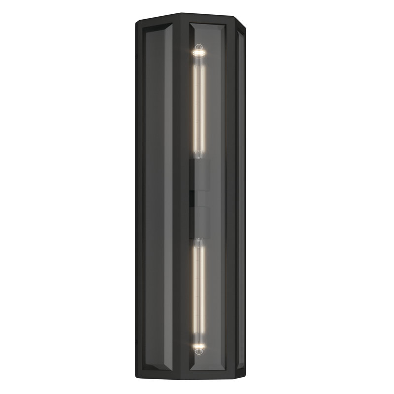 Berens 24" 2-Light Outdoor Wall Light with Clear Glass in Textured Black, 24" H x 7.75" W x 4" D, Textured Black
