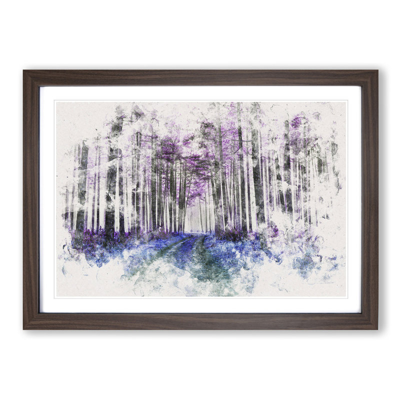 Path Through a Purple Forest - Picture Frame Painting Print, Walnut Framed, 24cm H x 33cm W x 2cm D