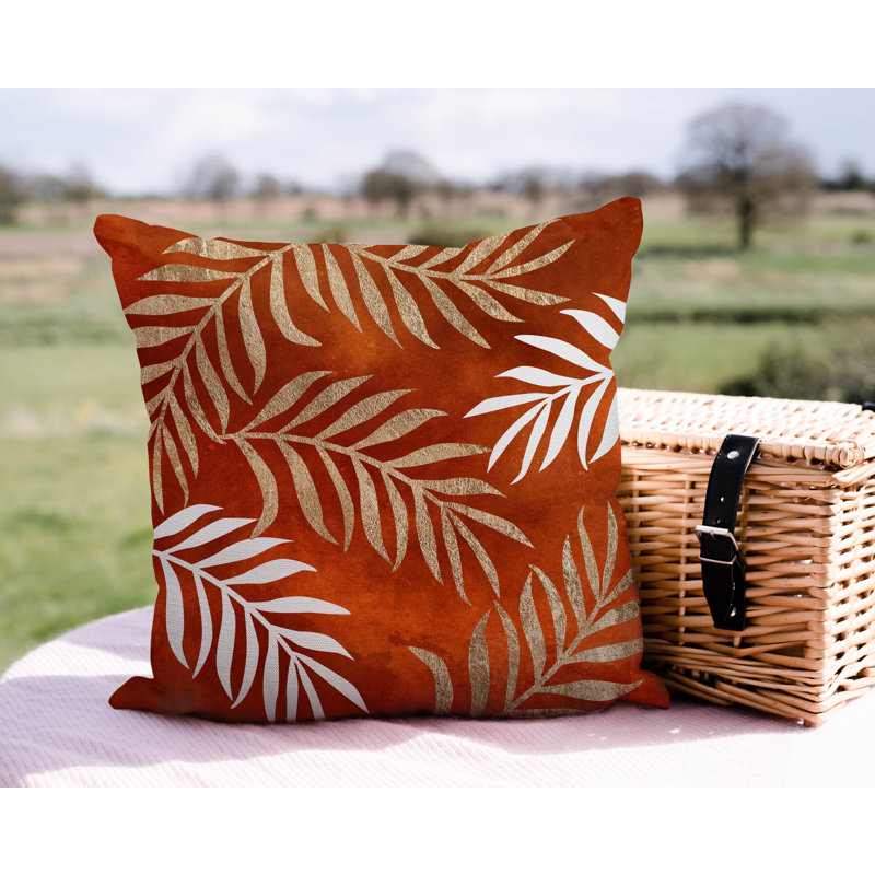 Coussin intérieur / extérieur Bobo Fern, L 15 po x H 15 po, Orange / or / blanc