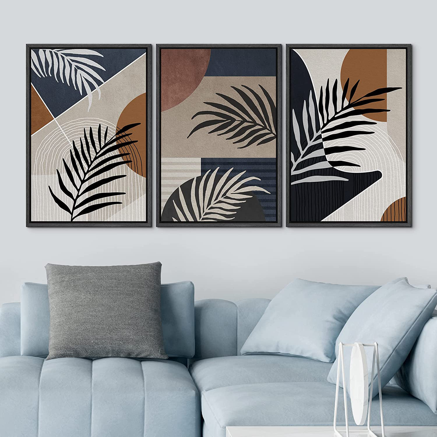 IDEA4WALL Framed Canvas Print Wall Art Set Mid-Century Geometric Tropical Landscape Abstract Shapes Illustrations Minimalism Bohemian Decorative for L