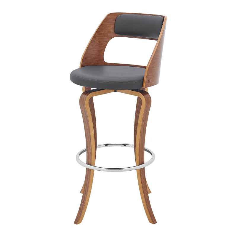 Chaise de bar pivotante en similicuir brun avec repose-pieds, Siège gris / cadre brun