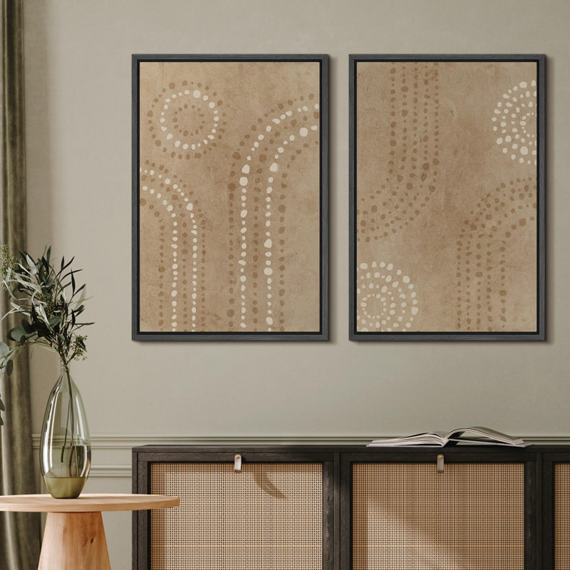 «Sandy Tones Dot Motif abstrait géométrique», 2 pièces sur toile, Noir, H 24 po x l 16 po